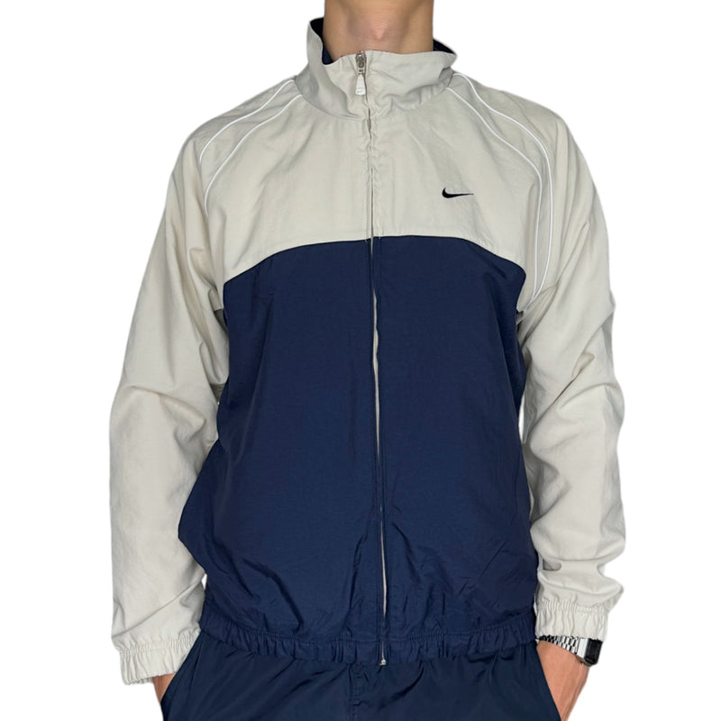 Nike Vintage Y2K Trackjacke Beige Navy - vintageconcierge