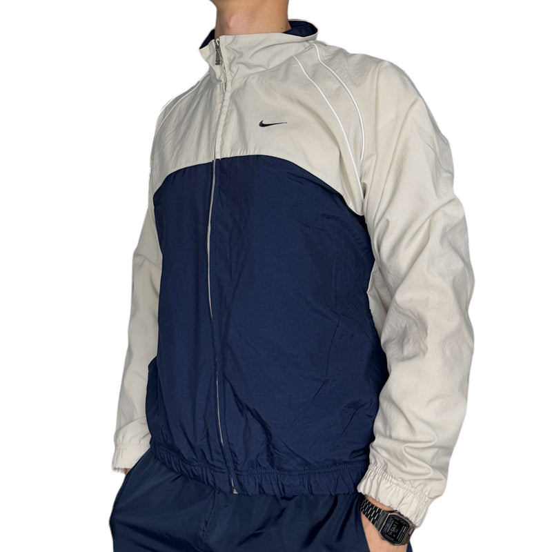 Nike Vintage Y2K Trackjacke Beige Navy - vintageconcierge