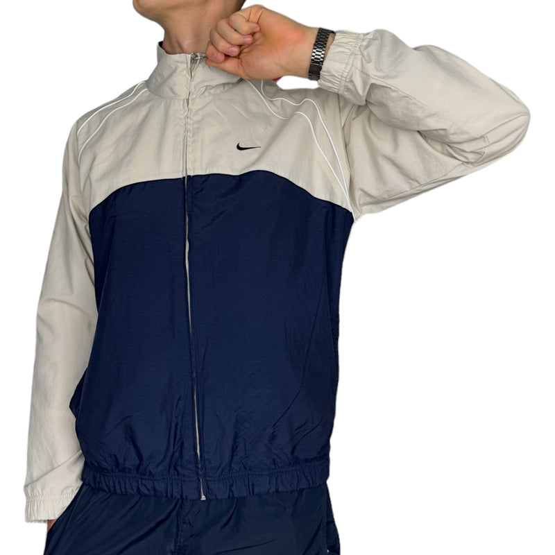 Nike Vintage Y2K Trackjacke Beige Navy - vintageconcierge