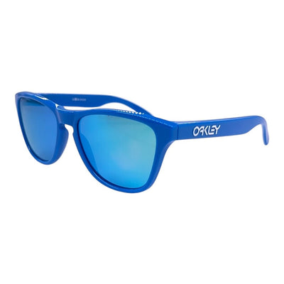 Oakley Frogskins XS Sonnenbrille mit blauer Spiegelglas, stilvolle blaue Rahmen und moderne Design.