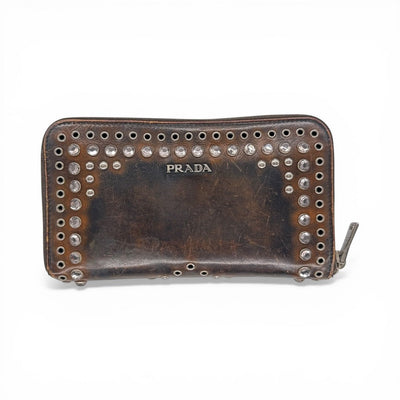 Prada Studded Leather Wallet Braun - vintageconcierge