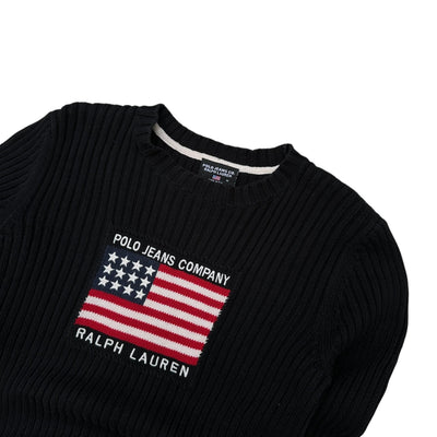 Ralph Lauren Polo Jeans Company Flag Knit Sweater – USA Logo Pullover - vintageconcierge