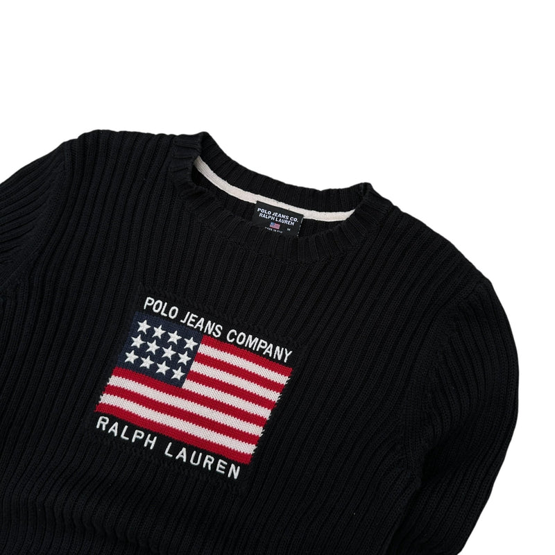 Ralph Lauren Polo Jeans Company Flag Knit Sweater – USA Logo Pullover - vintageconcierge
