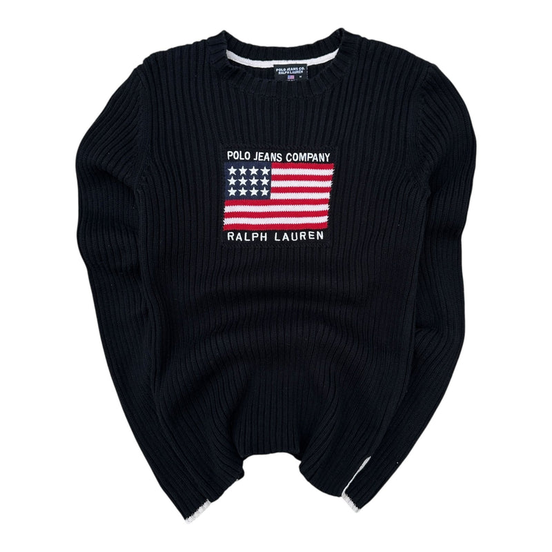 Ralph Lauren Polo Jeans Company Flag Knit Sweater – USA Logo Pullover - vintageconcierge