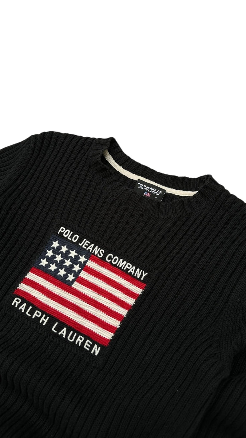 Ralph Lauren Polo Jeans Company Flag Knit Sweater – USA Logo Pullover - vintageconcierge