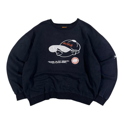Schwarzes Sweatshirt von School of Hard Knocks (SOHK) mit Y2K Grafik und Stickerei, Größe L, lässiges Vintage-Design