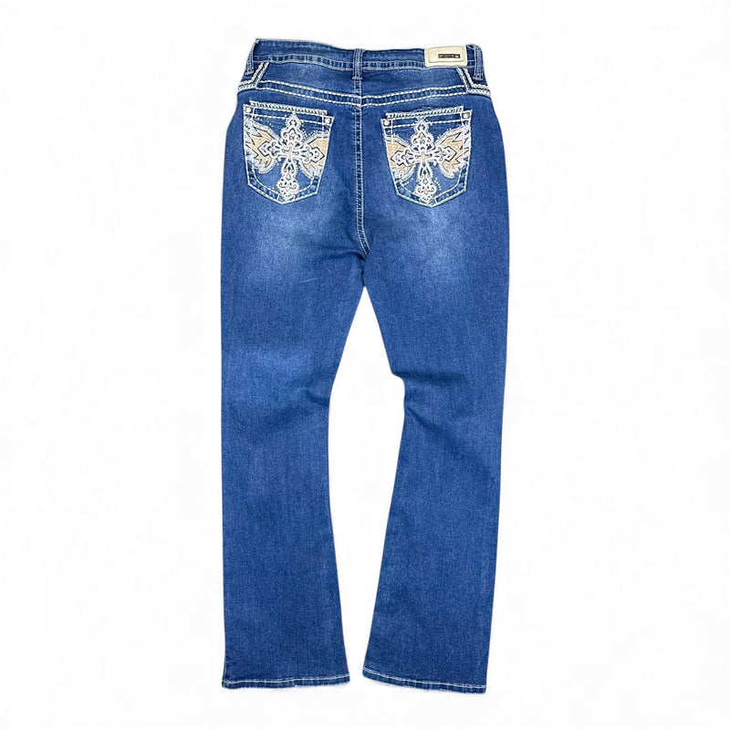 Sexy Couture Flared Jeans - Cross Stitch Y2K Denim - vintageconcierge