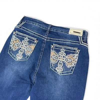 Sexy Couture Flared Jeans - Cross Stitch Y2K Denim - vintageconcierge