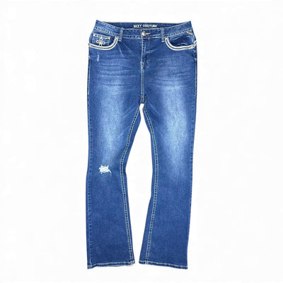 Sexy Couture Flared Jeans - Cross Stitch Y2K Denim - vintageconcierge