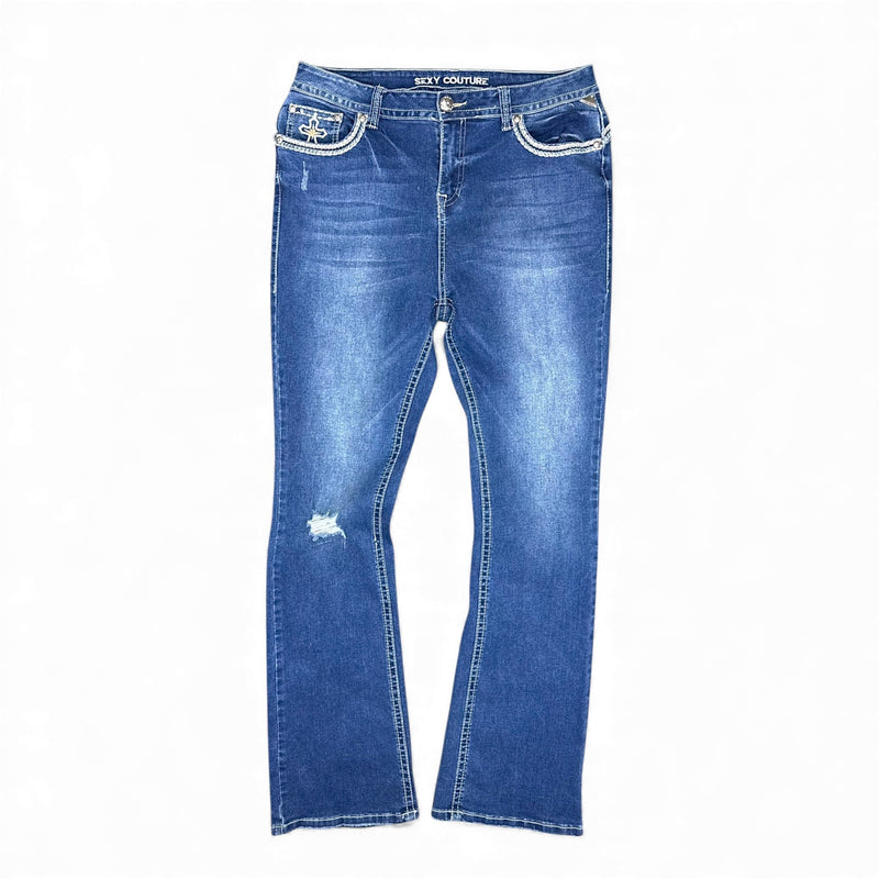 Sexy Couture Flared Jeans - Cross Stitch Y2K Denim - vintageconcierge