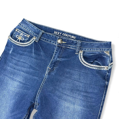 Sexy Couture Flared Jeans - Cross Stitch Y2K Denim - vintageconcierge