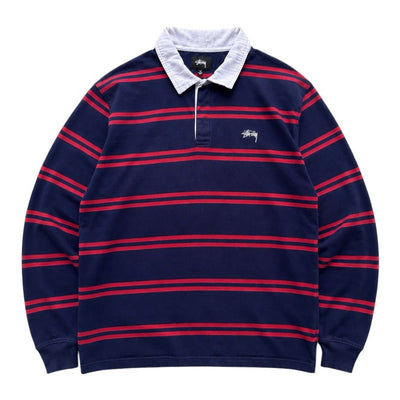 Stüssy Striped Rugby Longsleeve Navy Red | XL - vintageconcierge
