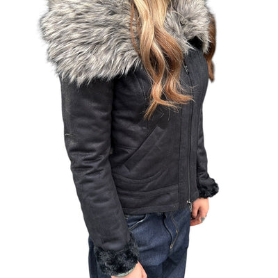 Vintage Armani Jeans Y2K Fur Jacke - vintageconcierge