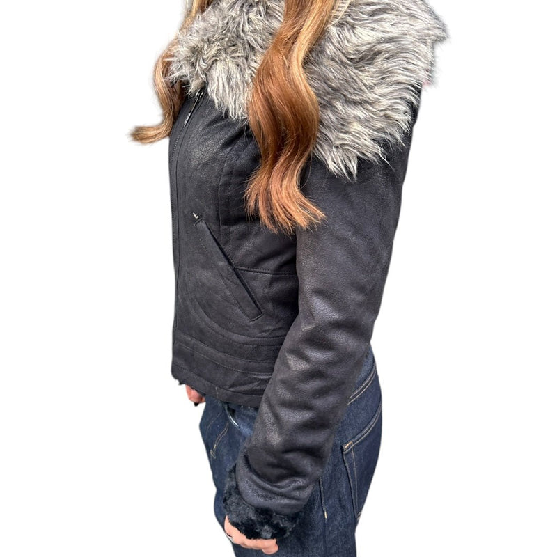 Vintage Armani Jeans Y2K Fur Jacke - vintageconcierge