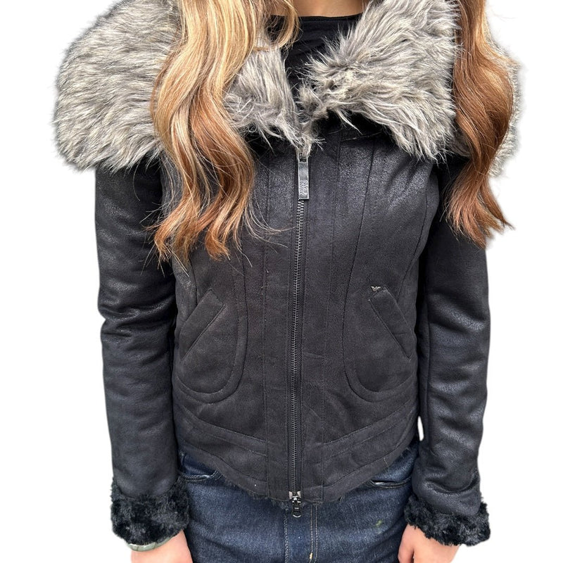 Vintage Armani Jeans Y2K Fur Jacke - vintageconcierge
