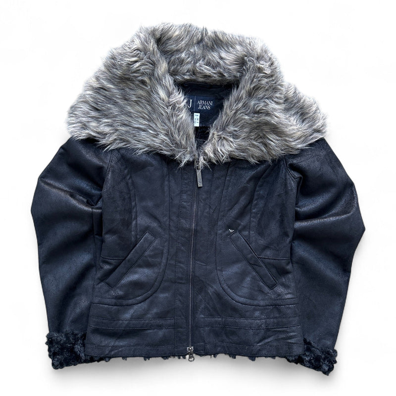 Vintage Armani Jeans Y2K Fur Jacke - vintageconcierge