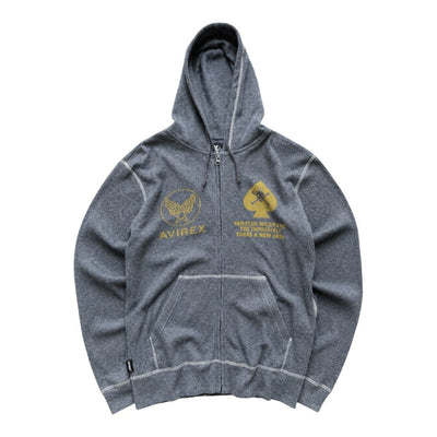 Grauer Vintage Avirex USAF Zip-Hoodie aus Baumwolle mit Reißverschluss und US-Luftwaffen-Logo, Größe M, modischer Streetwear-Look