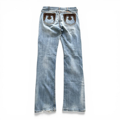 Vintage Bootcut Jeans Light Wash Y2K Studded Back Pockets | L - vintageconcierge