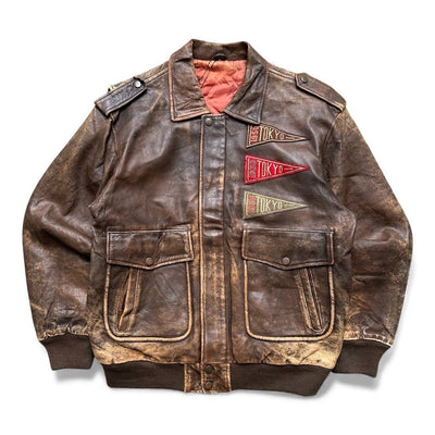 Vintage Japanese Real Leather Aviator Jacket - vintageconcierge