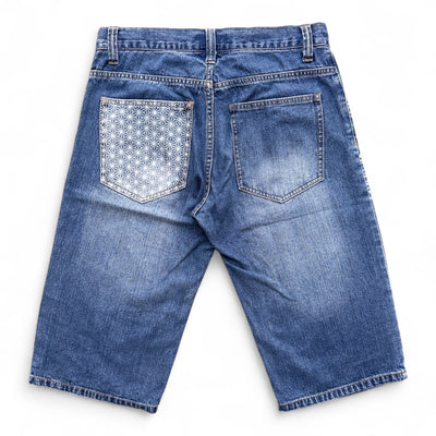 Y2K Dragon Embroidered Denim Jorts – Loose Fit Shorts mit Koistickerei - vintageconcierge
