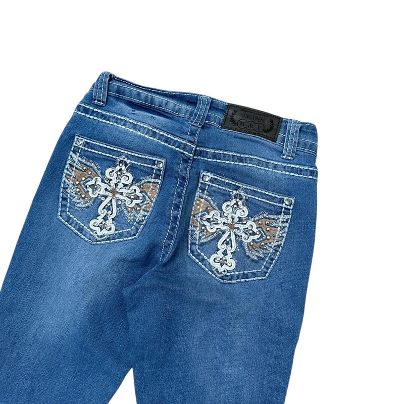 Y2K Vintage Bootcut Jeans – Glitzerjeans mit Rhinestones - vintageconcierge