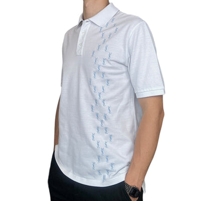 Yves Saint Laurent YSL Multi Logo Polo Shirt Weiß HellBlau - vintageconcierge
