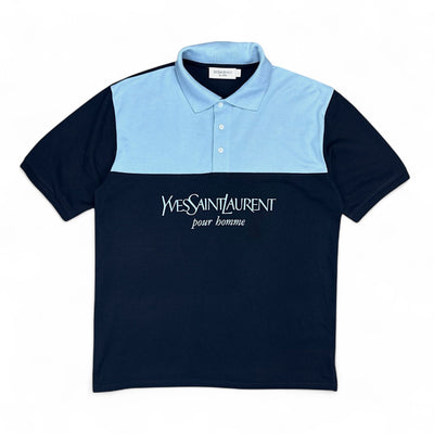 Yves Saint Laurent YSL Spellout Polo Shirt Baby Blau Navy - vintageconcierge