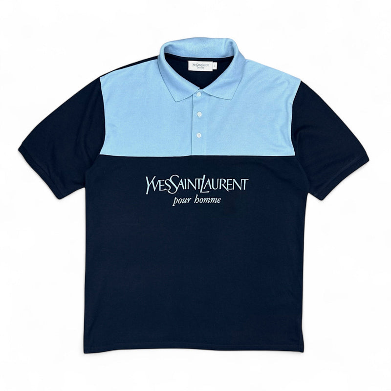 Yves Saint Laurent YSL Spellout Polo Shirt Baby Blau Navy - vintageconcierge