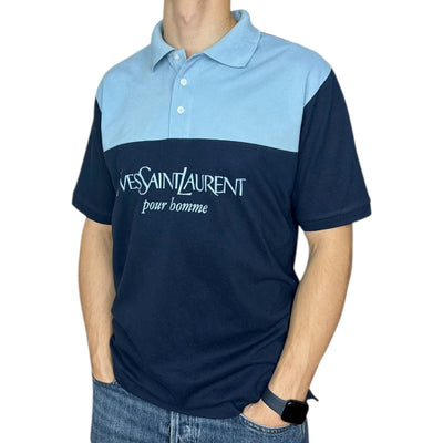 Yves Saint Laurent YSL Spellout Polo Shirt Baby Blau Navy - vintageconcierge