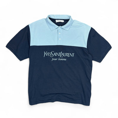 Yves Saint Laurent YSL Spellout Polo Shirt Baby Blau Navy - vintageconcierge