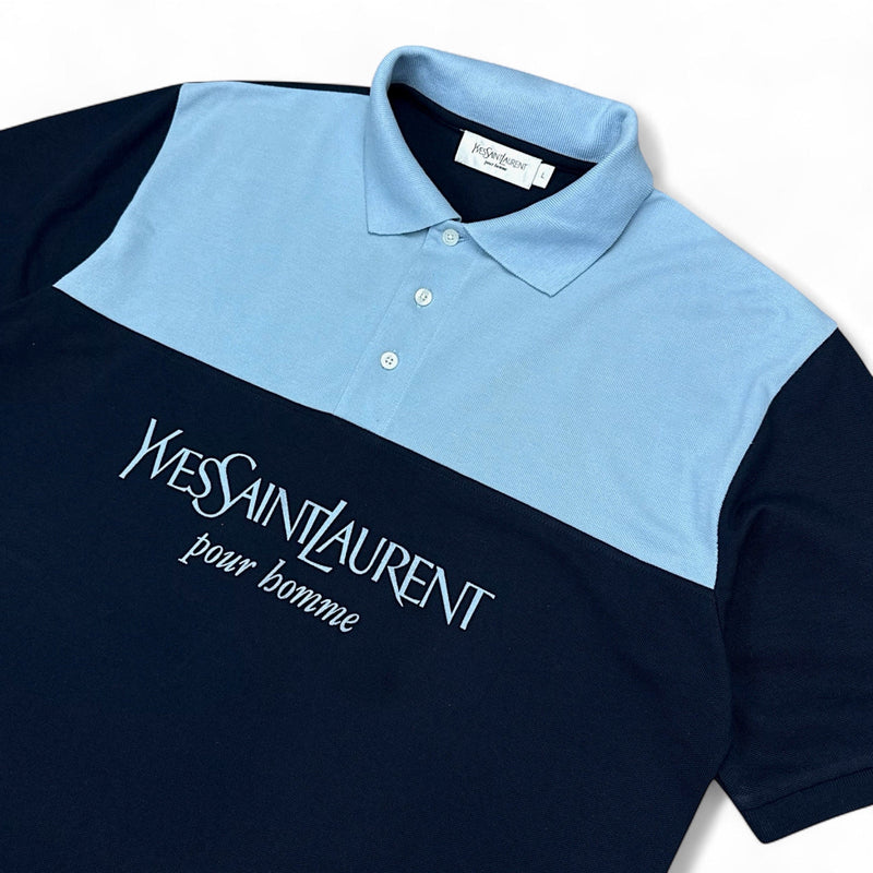 Yves Saint Laurent YSL Spellout Polo Shirt Baby Blau Navy - vintageconcierge