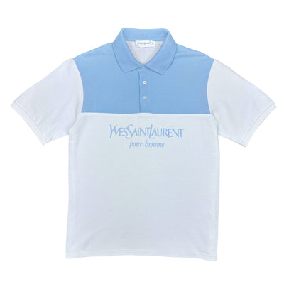 Yves Saint Laurent YSL Spellout Polo Shirt Baby Blau Weiß - vintageconcierge
