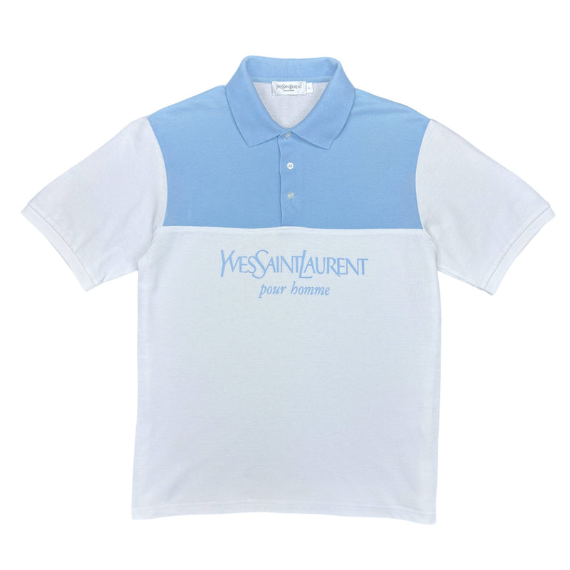 Yves Saint Laurent YSL Spellout Polo Shirt Baby Blau Weiß - vintageconcierge