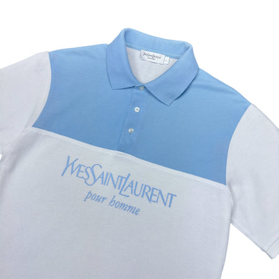 Yves Saint Laurent YSL Spellout Polo Shirt Baby Blau Weiß - vintageconcierge
