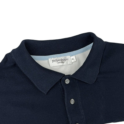 Yves Saint Laurent YSL Spellout Vintage Polo Shirt Weiß Navy BabyBlau - vintageconcierge