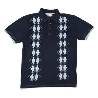 Yves Saint Laurent YSL Vintage Monogram Polo Shirt Navy BabyBlau - vintageconcierge