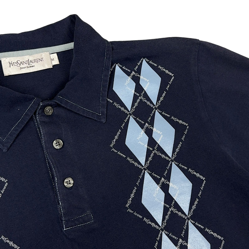 Yves Saint Laurent YSL Vintage Monogram Polo Shirt Navy BabyBlau - vintageconcierge